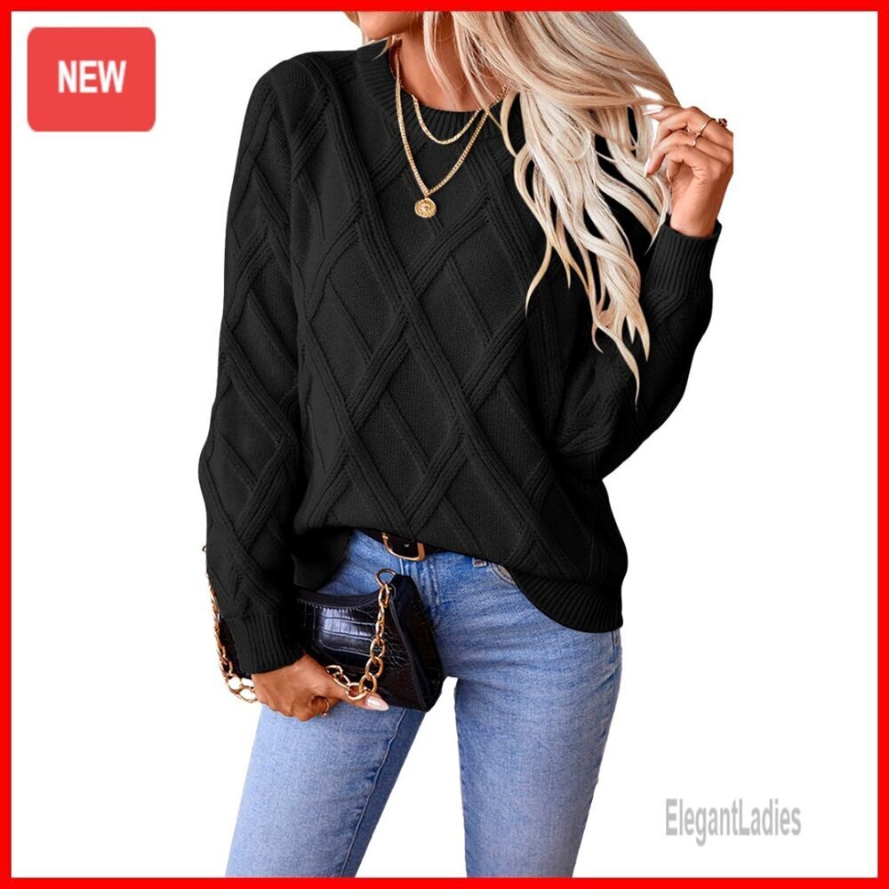 Cable Knit Crewneck Sweater Long Sleeve Fall Winter Lightweight Pullover